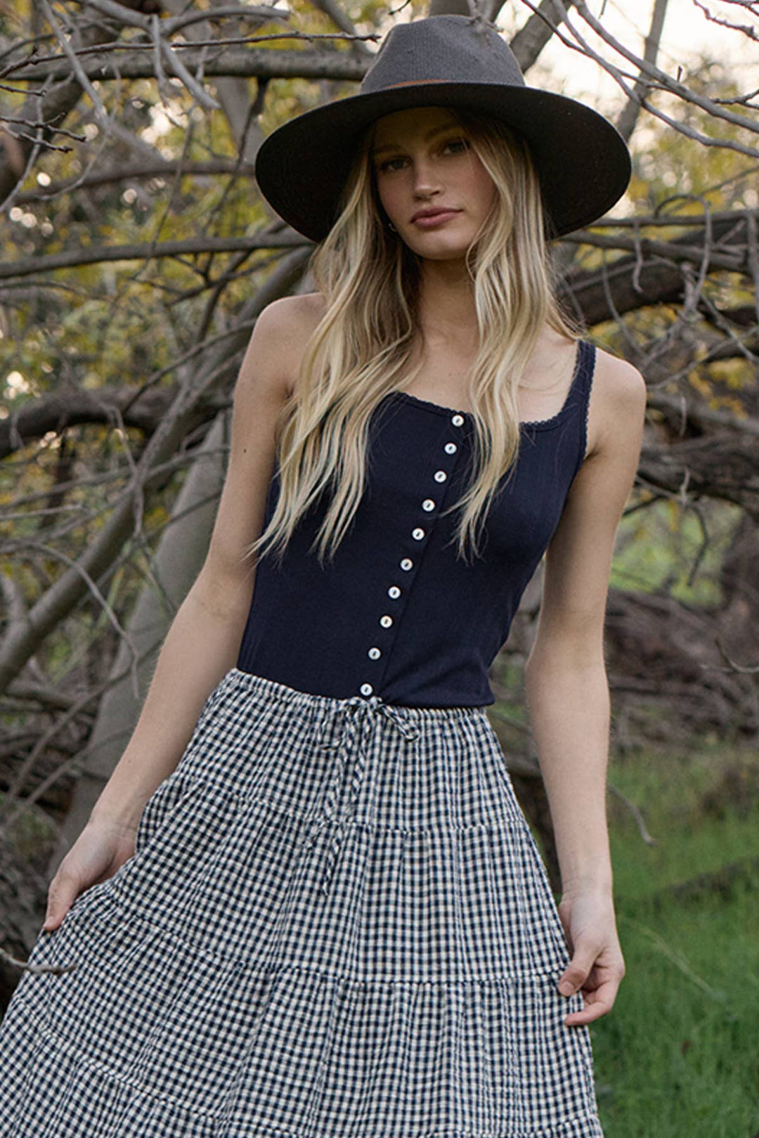 Pointelle Ribbed Button Detail Tank