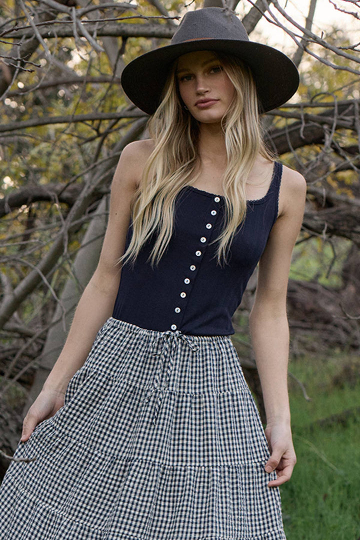 Pointelle Ribbed Button Detail Tank