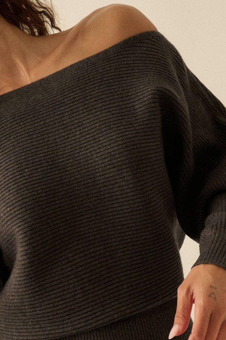 Ribbed One-Shoulder Midi Sweater Dress