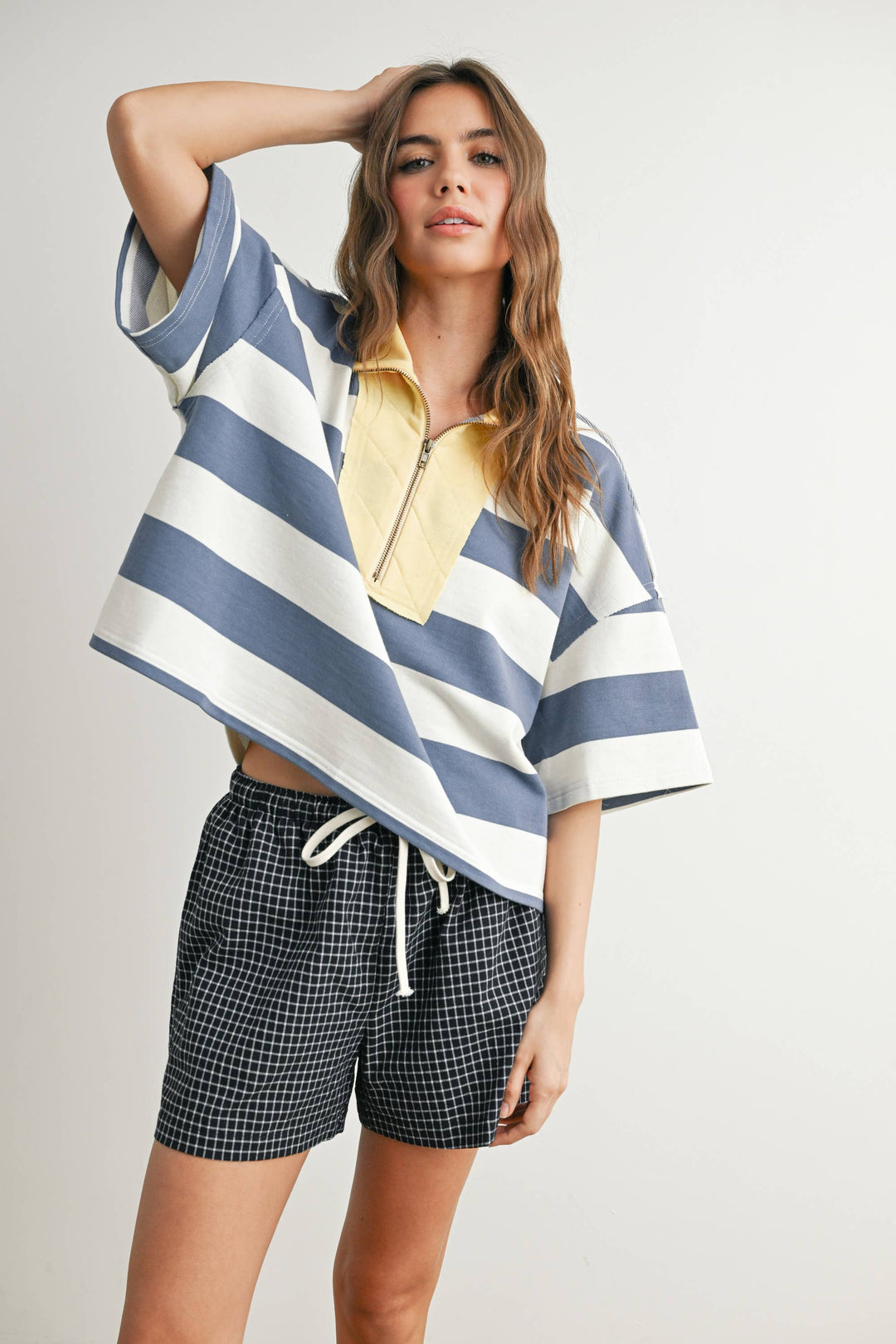 Oversized Striped Zip-Up Polo Shirt
