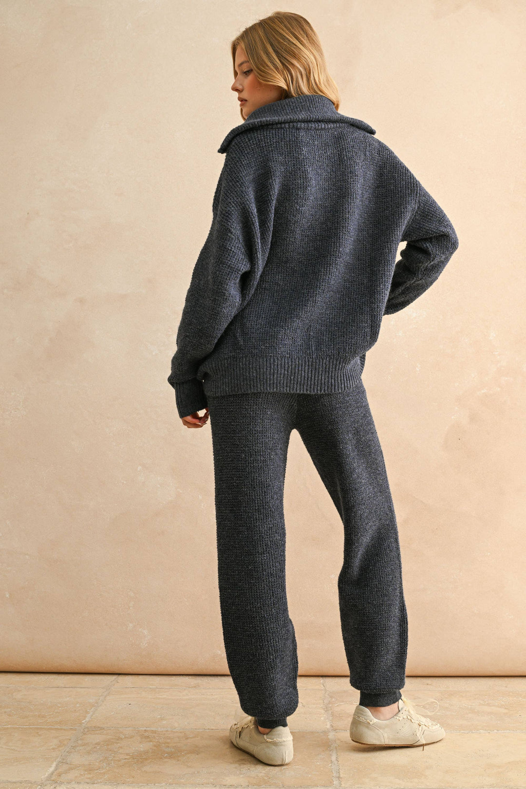 Waffle Pattern Half Zip Sweater