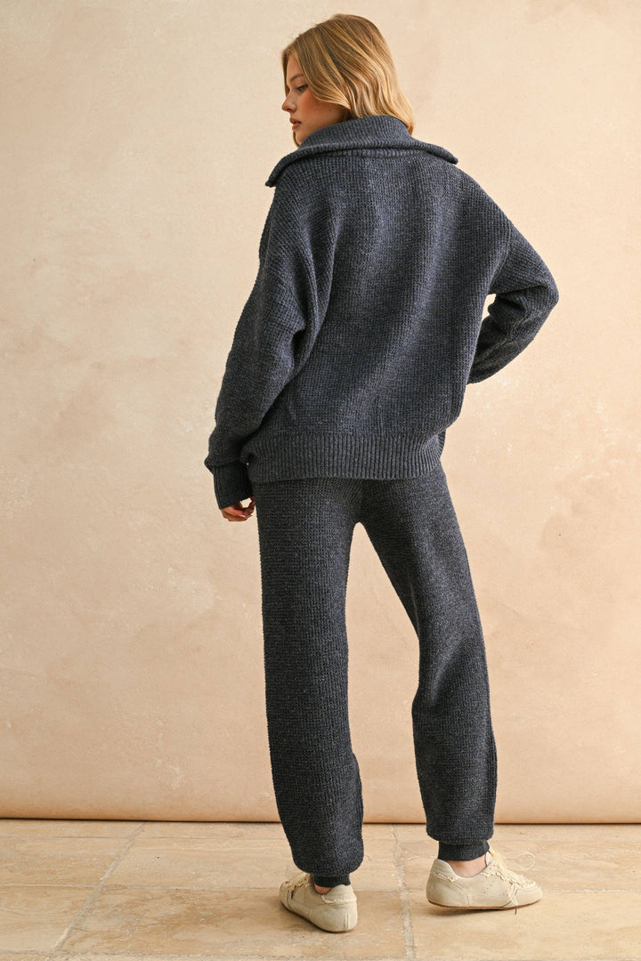 Waffle Pattern Half Zip Sweater