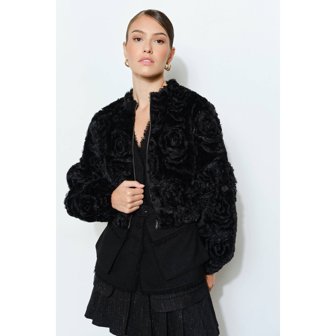 Rosette Faux Fur Bomber