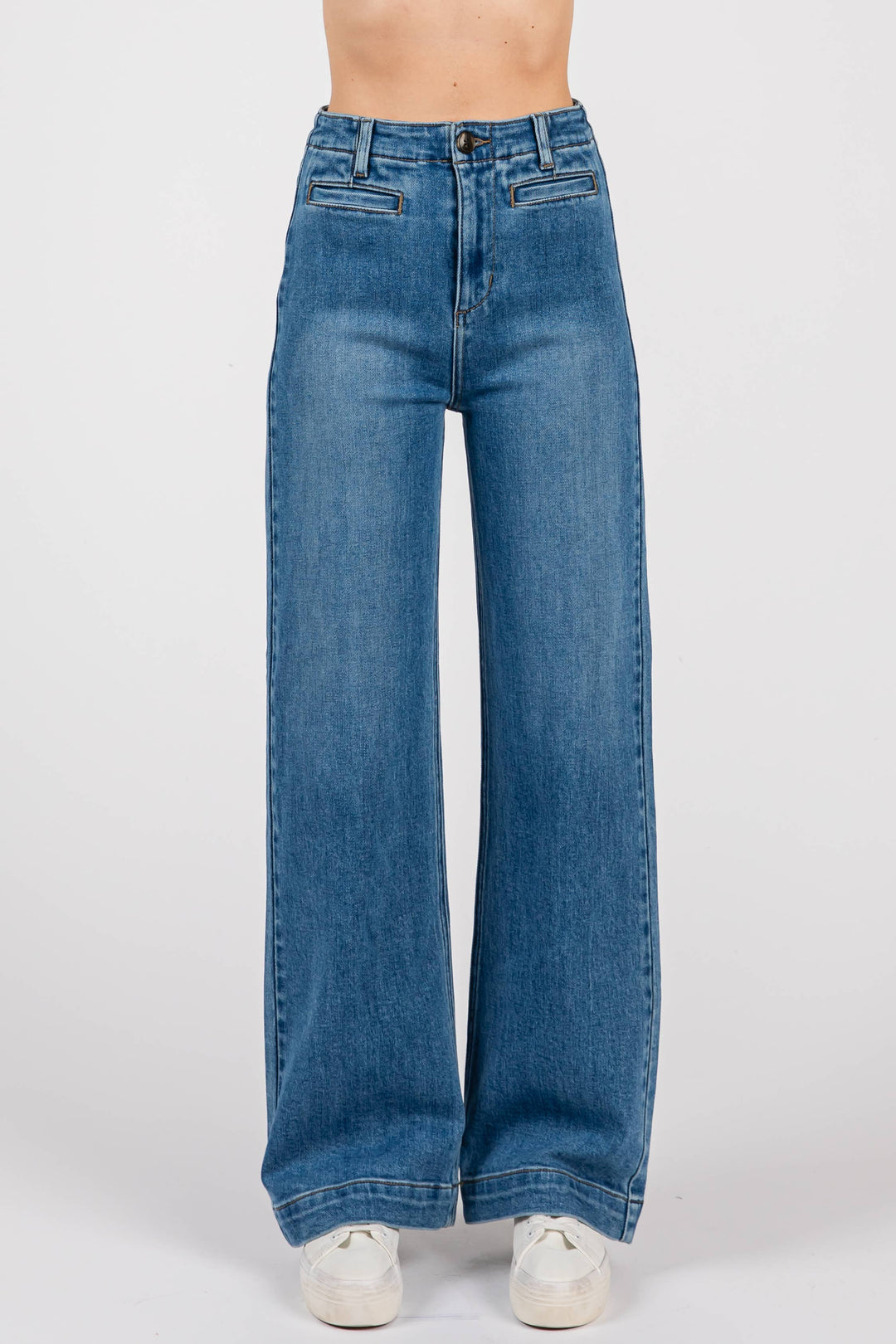 Wide Leg Jeans With  Front Welt Pockets