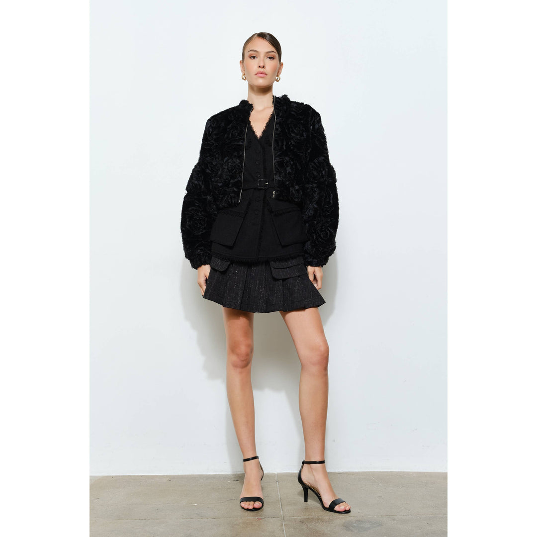 Rosette Faux Fur Bomber