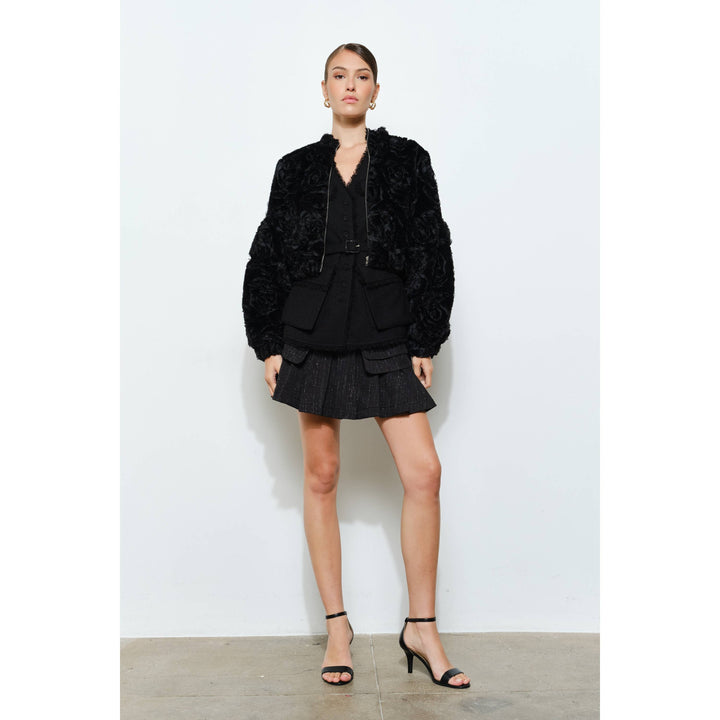 Rosette Faux Fur Bomber