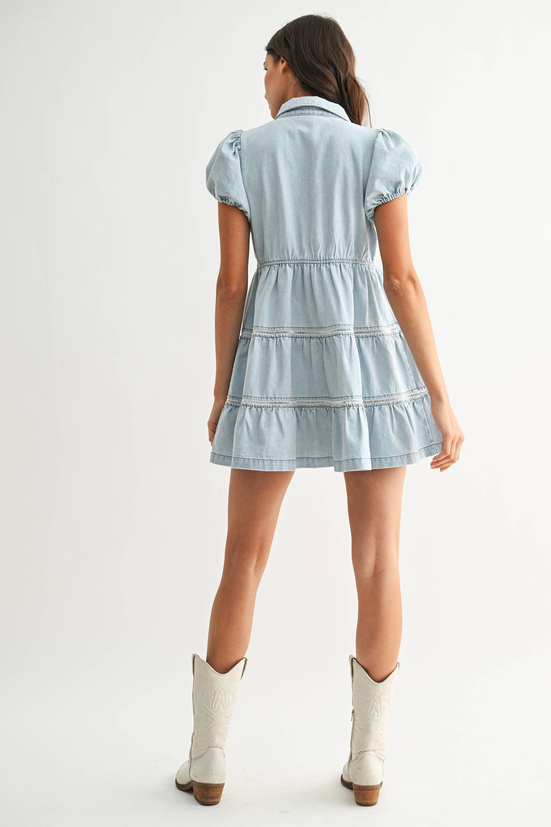 Puff Sleeve Denim Mini Dress