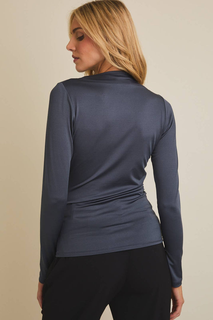 Mock Neck Shirring Detail Top