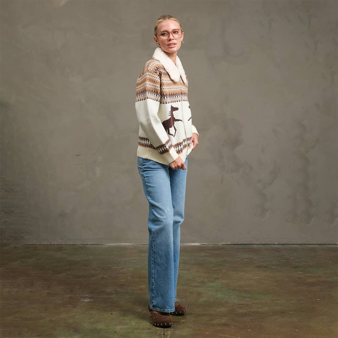 Western Horse Knit Zip-Up Jacket