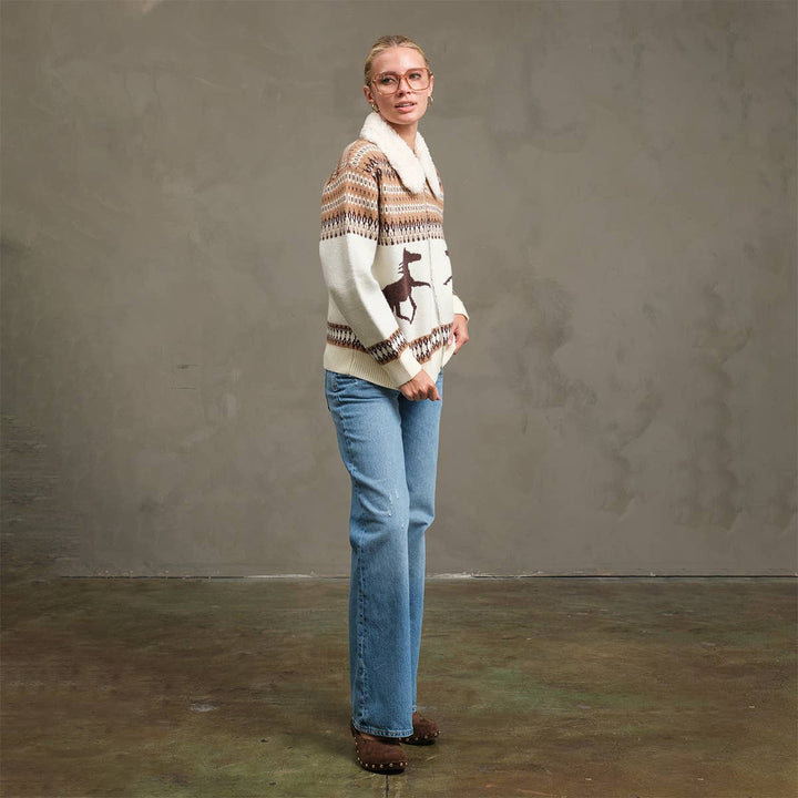 Western Horse Knit Zip-Up Jacket