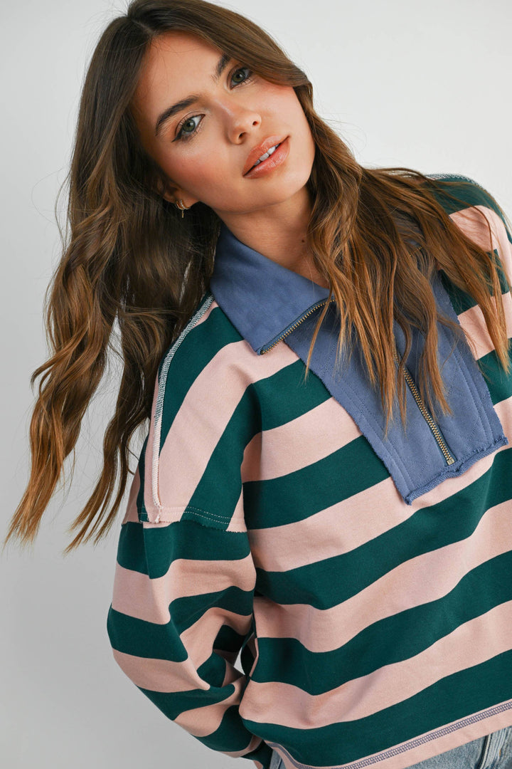 Striped Quarter-Zip Sweatshirt