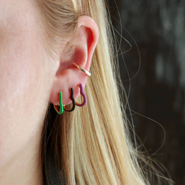 Open Heart Enamel Hinged Huggie Hoop Earrings