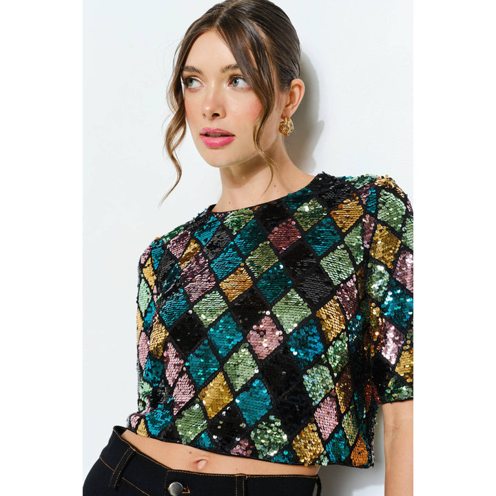 Sequin Diamond Pattern Crop Top