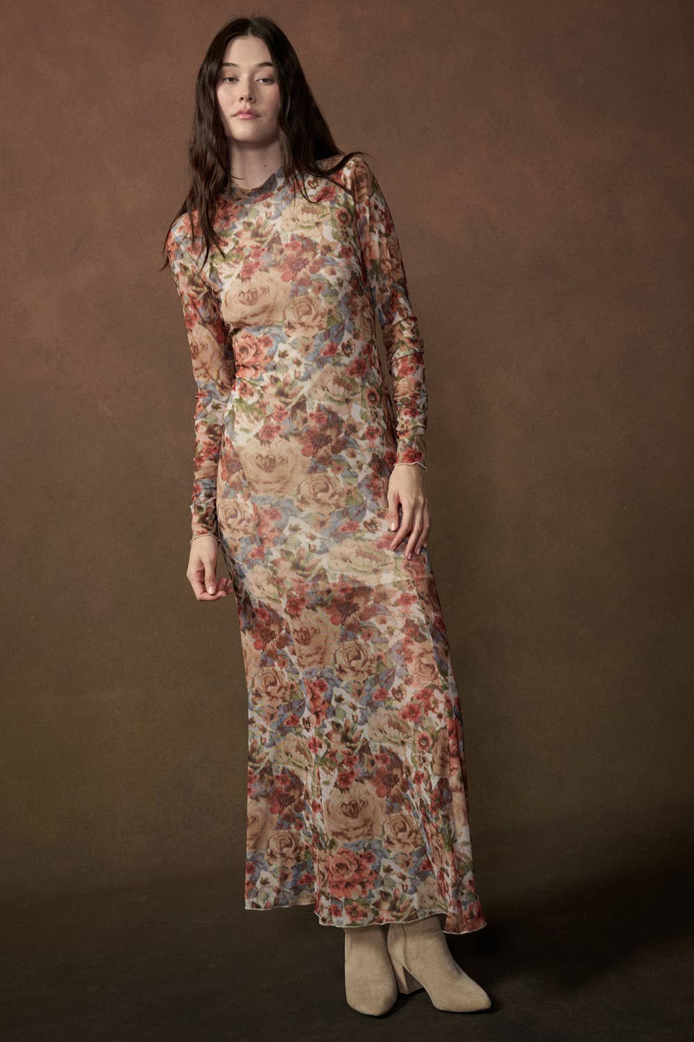 Floral Mesh Maxi Dress