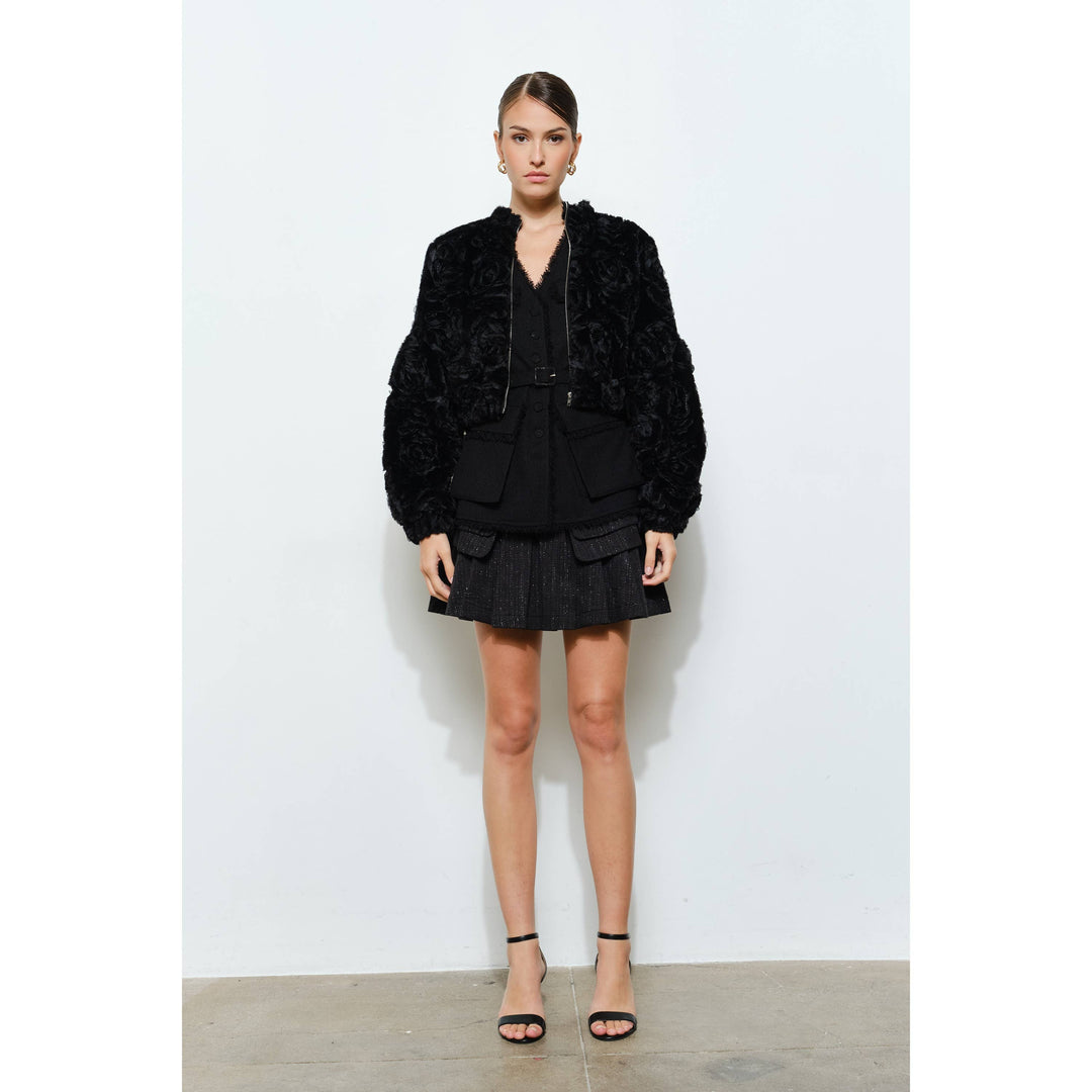 Rosette Faux Fur Bomber