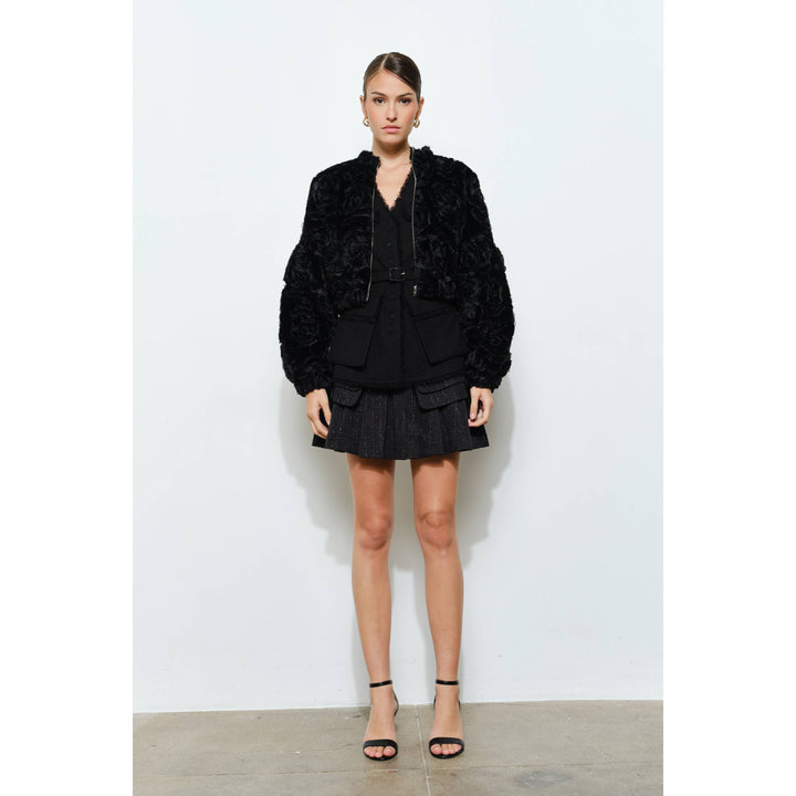 Rosette Faux Fur Bomber