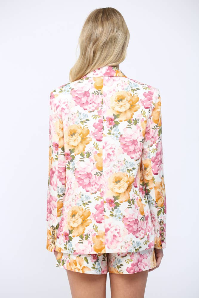 Floral Print Linen Blend Blazer