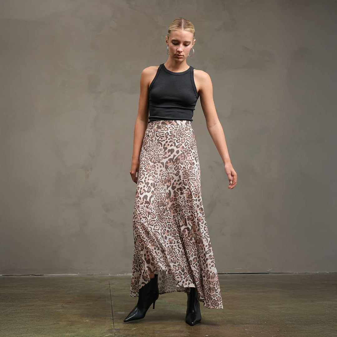 Asymmetrical Hem Leopard Print Skirt