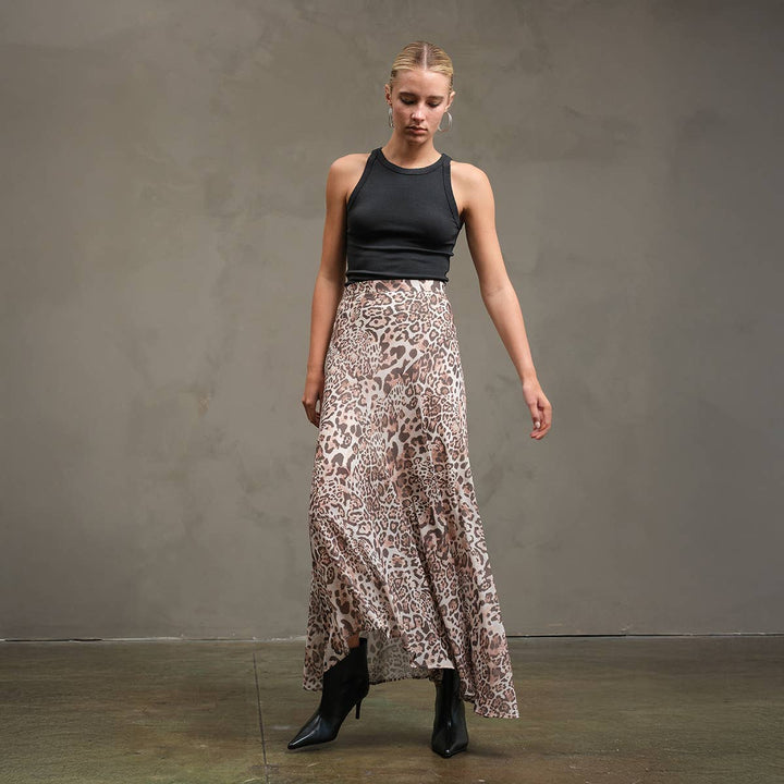 Asymmetrical Hem Leopard Print Skirt