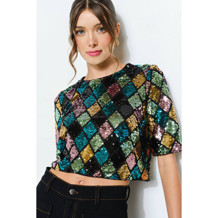 Sequin Diamond Pattern Crop Top