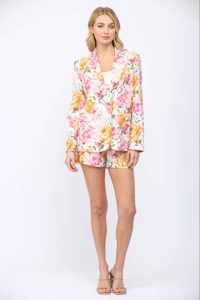 Floral Print Linen Blend Blazer