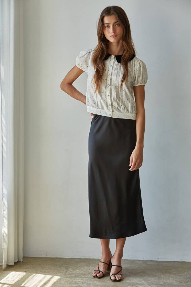 Chiffon Flocked Velvet Collar Dot Blouse