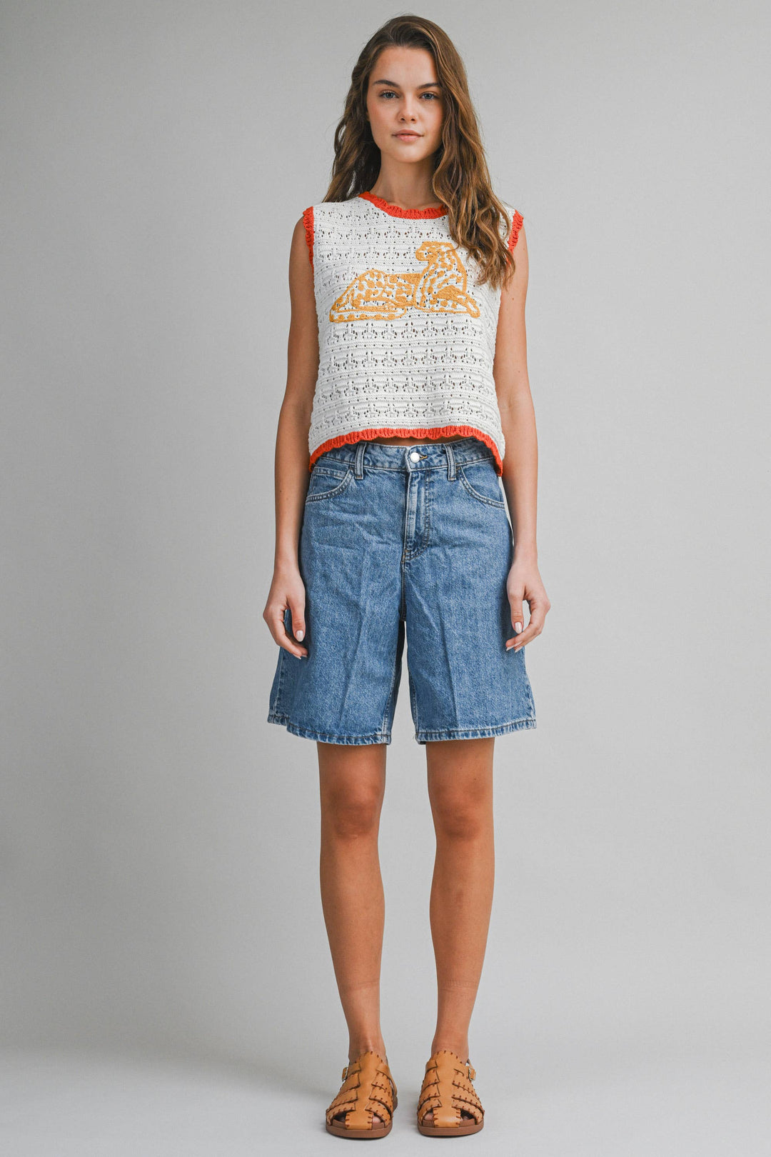 Crochet Leopard Sleeveless Knit Top