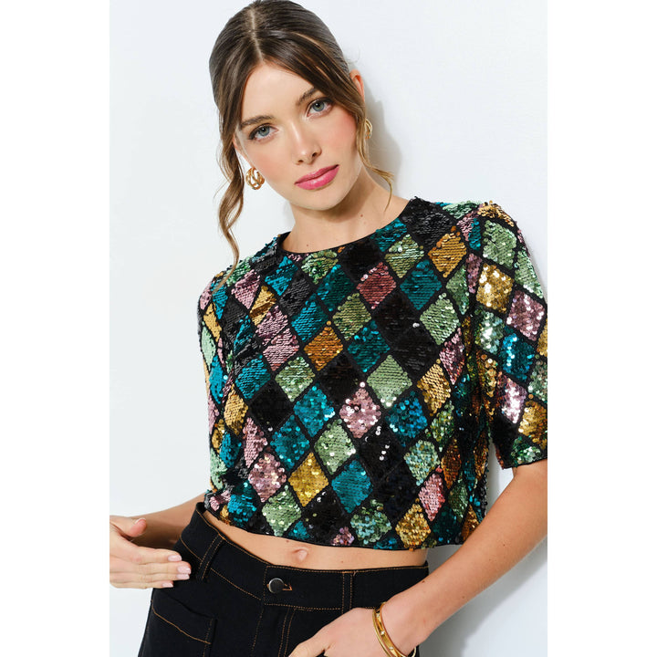 Sequin Diamond Pattern Crop Top