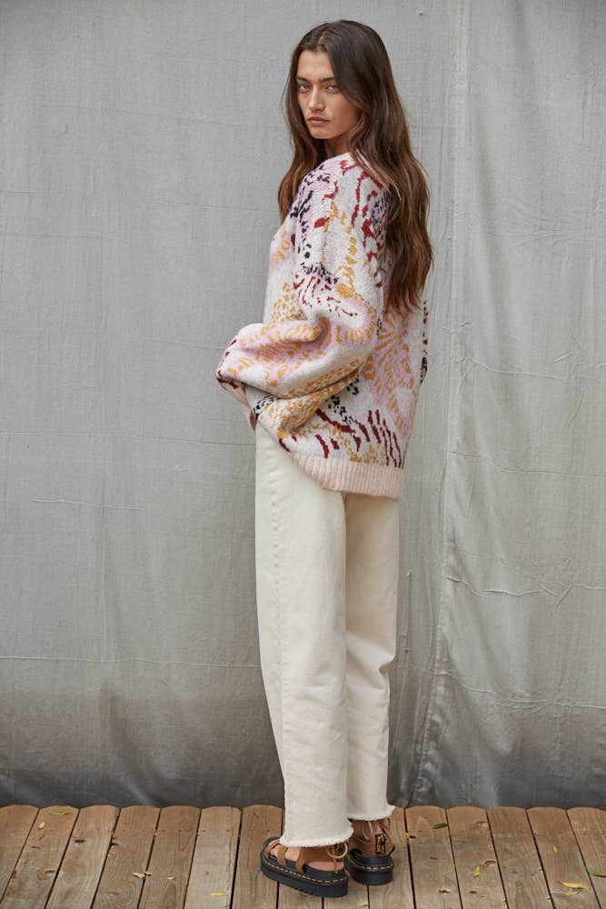 Tiger Print Jacquard Knit Sweater