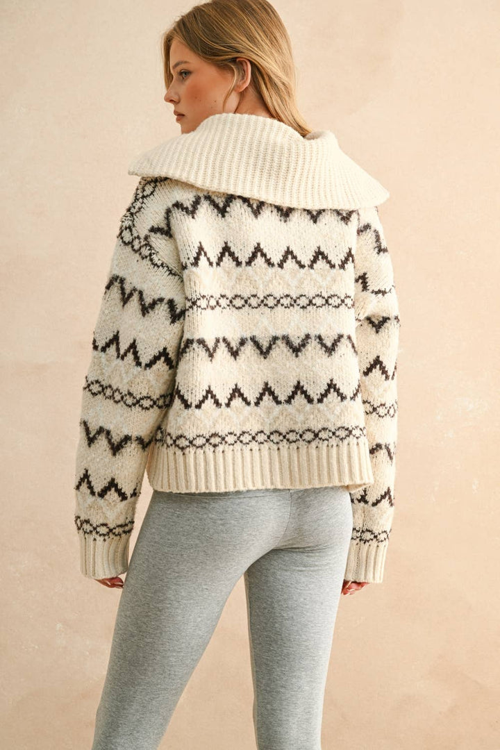 Zig Zag Pattern Half Zip Sweater