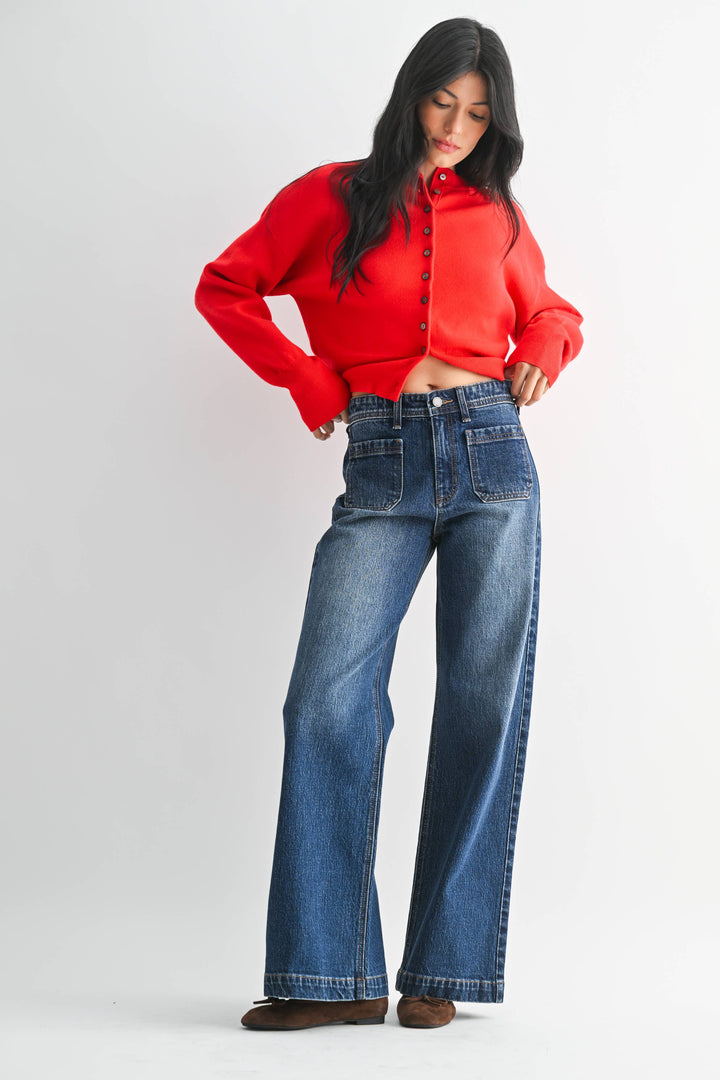 Micro Patch Pocket Wide Leg Jean