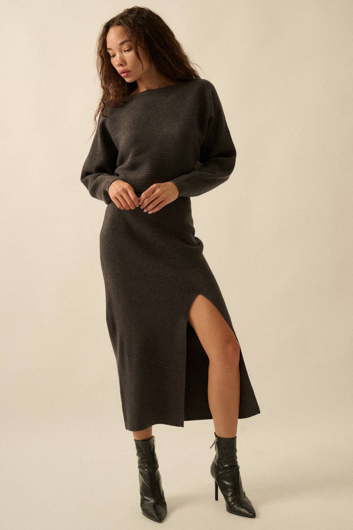 Ribbed One-Shoulder Midi Sweater Dress