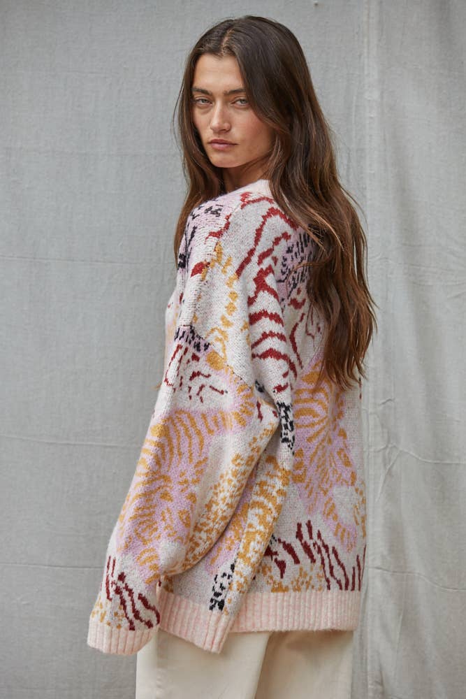 Tiger Print Jacquard Knit Sweater
