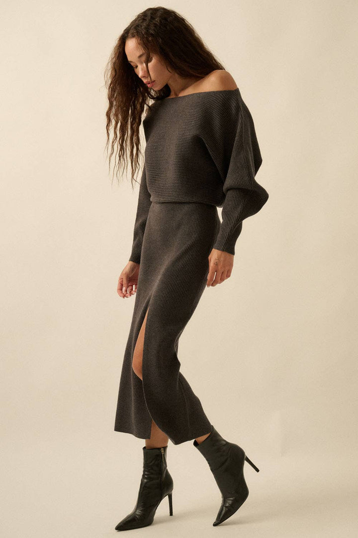 Ribbed One-Shoulder Midi Sweater Dress