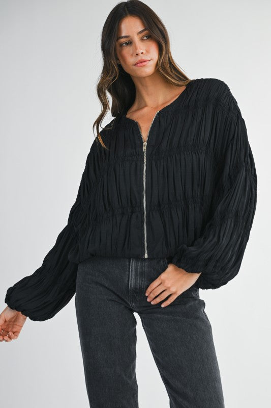 Pleated Balloon Sleeve Blouse Jacket