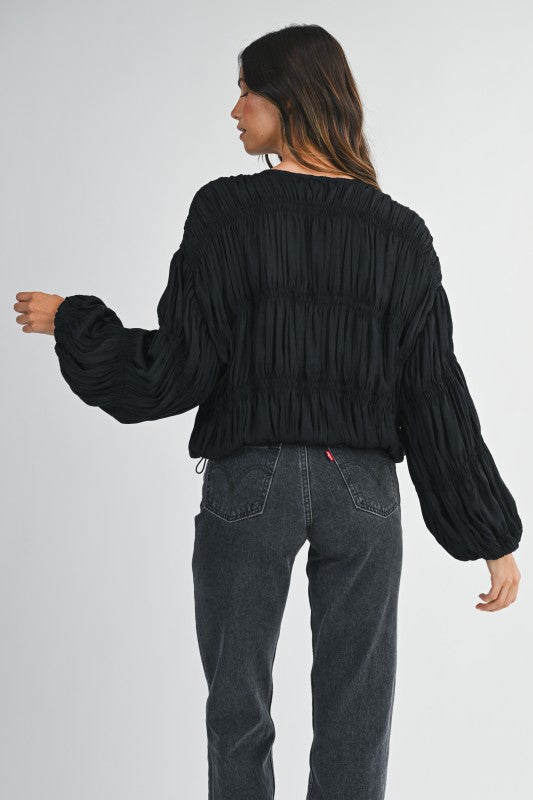 Pleated Balloon Sleeve Blouse Jacket