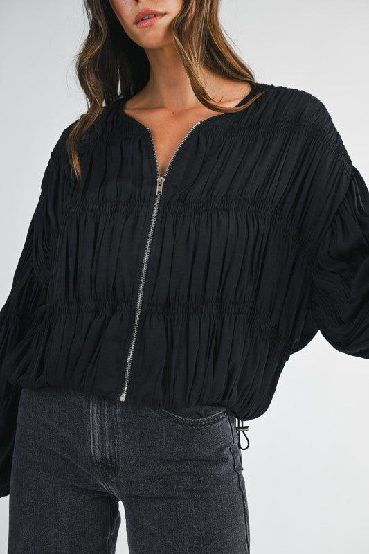 Pleated Balloon Sleeve Blouse Jacket