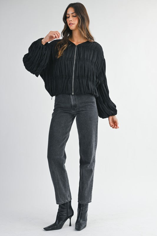 Pleated Balloon Sleeve Blouse Jacket