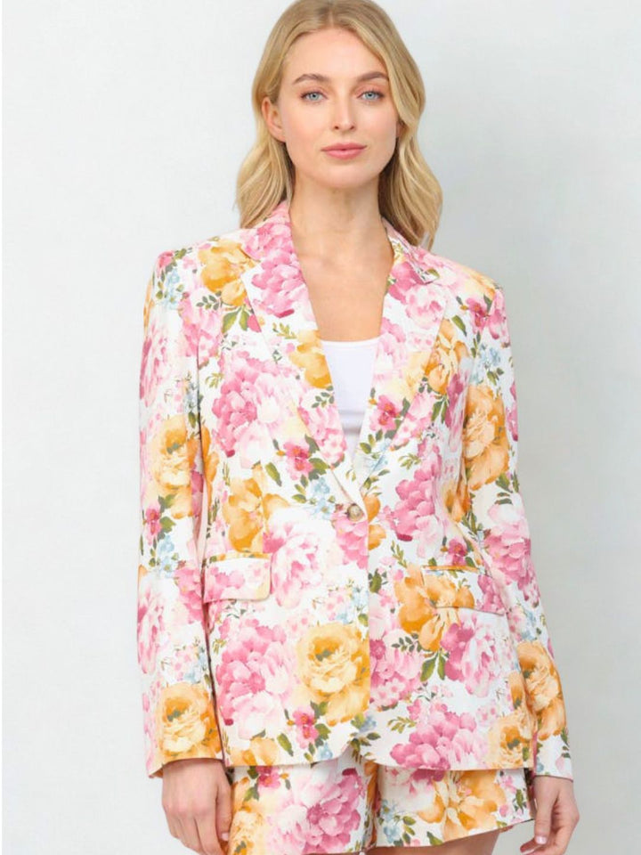 Floral Print Linen Blend Blazer