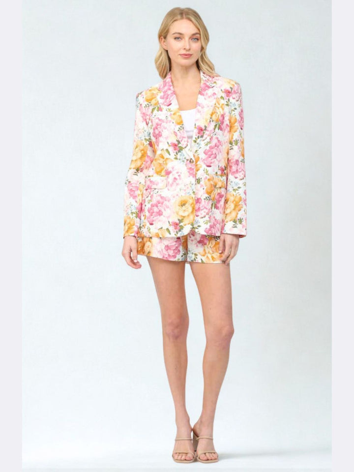 Floral Print Linen Blend Blazer