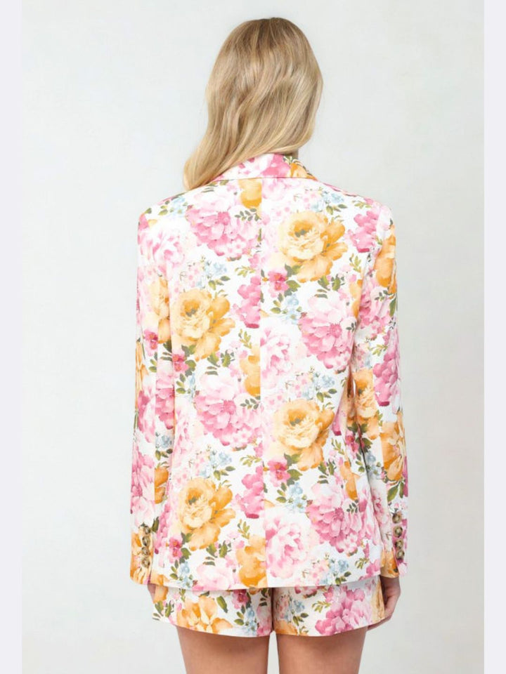 Floral Print Linen Blend Blazer
