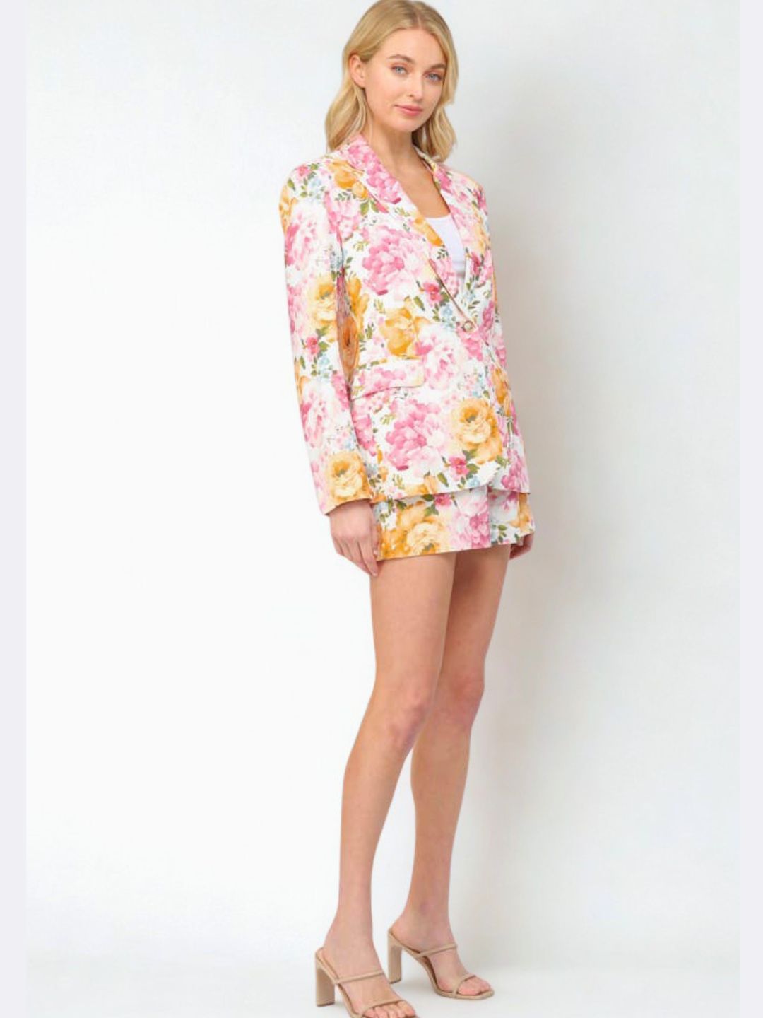 Floral Print Linen Blend Blazer