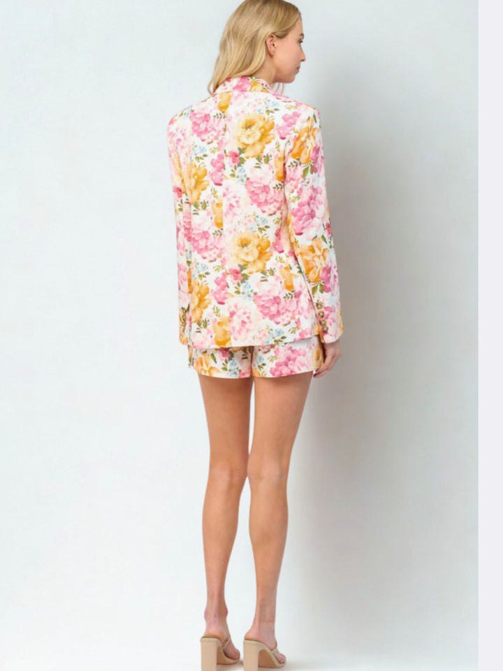 Floral Print Linen Blend Blazer